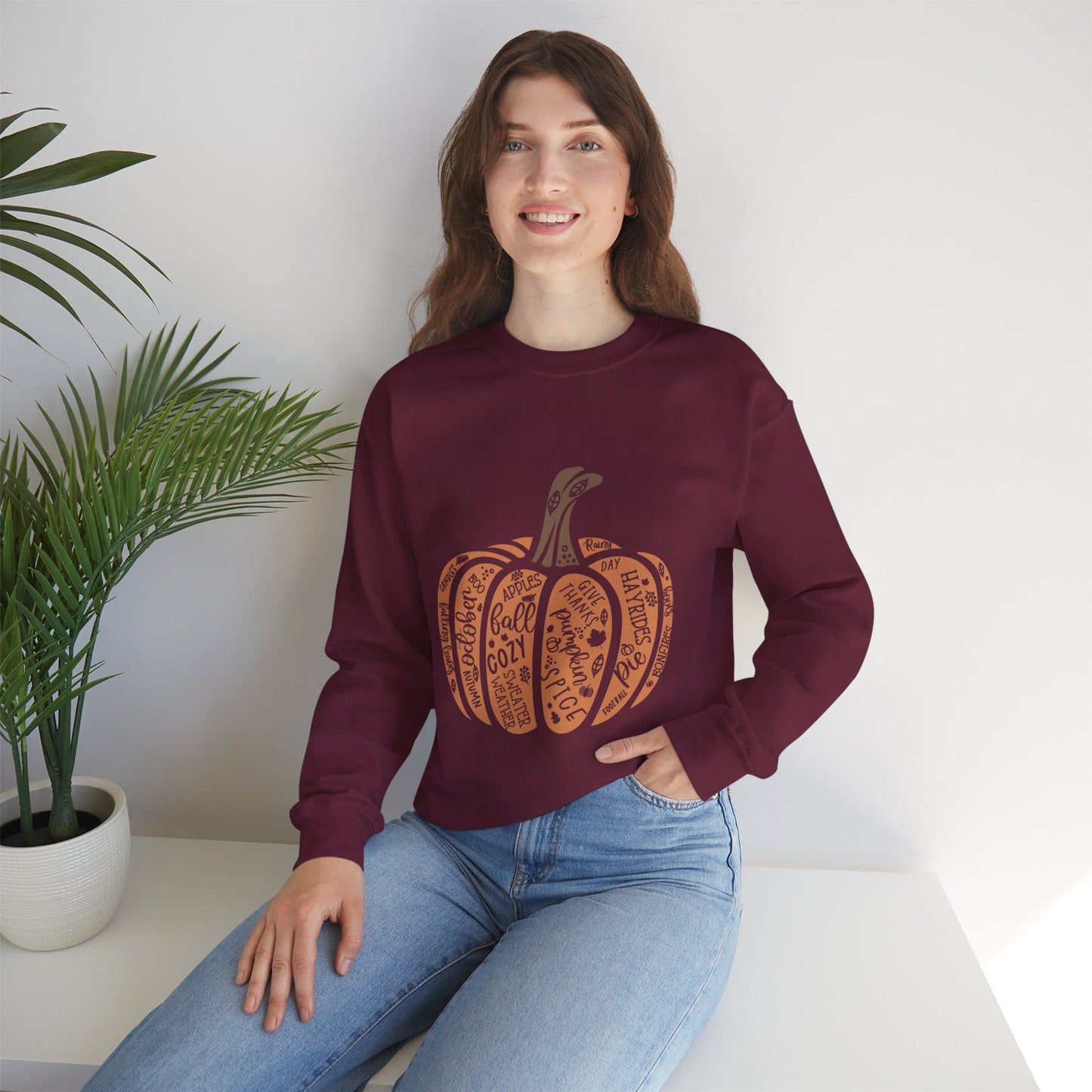 Fall Pumpkin Crewneck Sweatshirt, Cozy Autumn Apparel, Harvest Gift, Pumpkin Spice Lover, Thanksgiving Sweatshirt