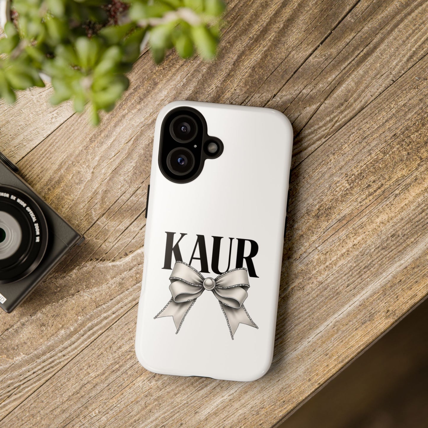 Stylish Phone Case with Bow Design, Personalized Gift, Trendy Mobile Accessory, Kaur Phone Cover, Unique Tech Gift