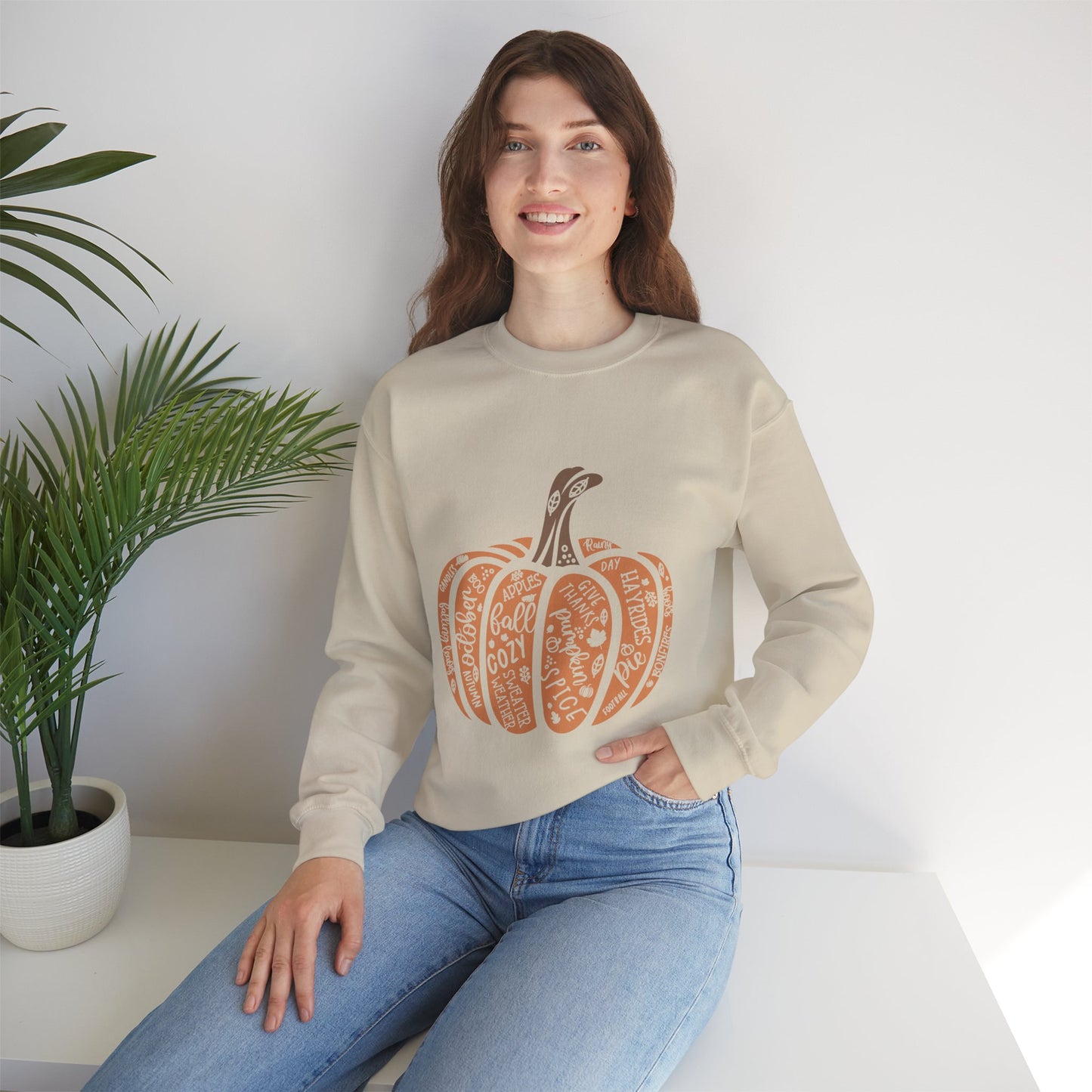 Fall Pumpkin Crewneck Sweatshirt, Cozy Autumn Apparel, Harvest Gift, Pumpkin Spice Lover, Thanksgiving Sweatshirt