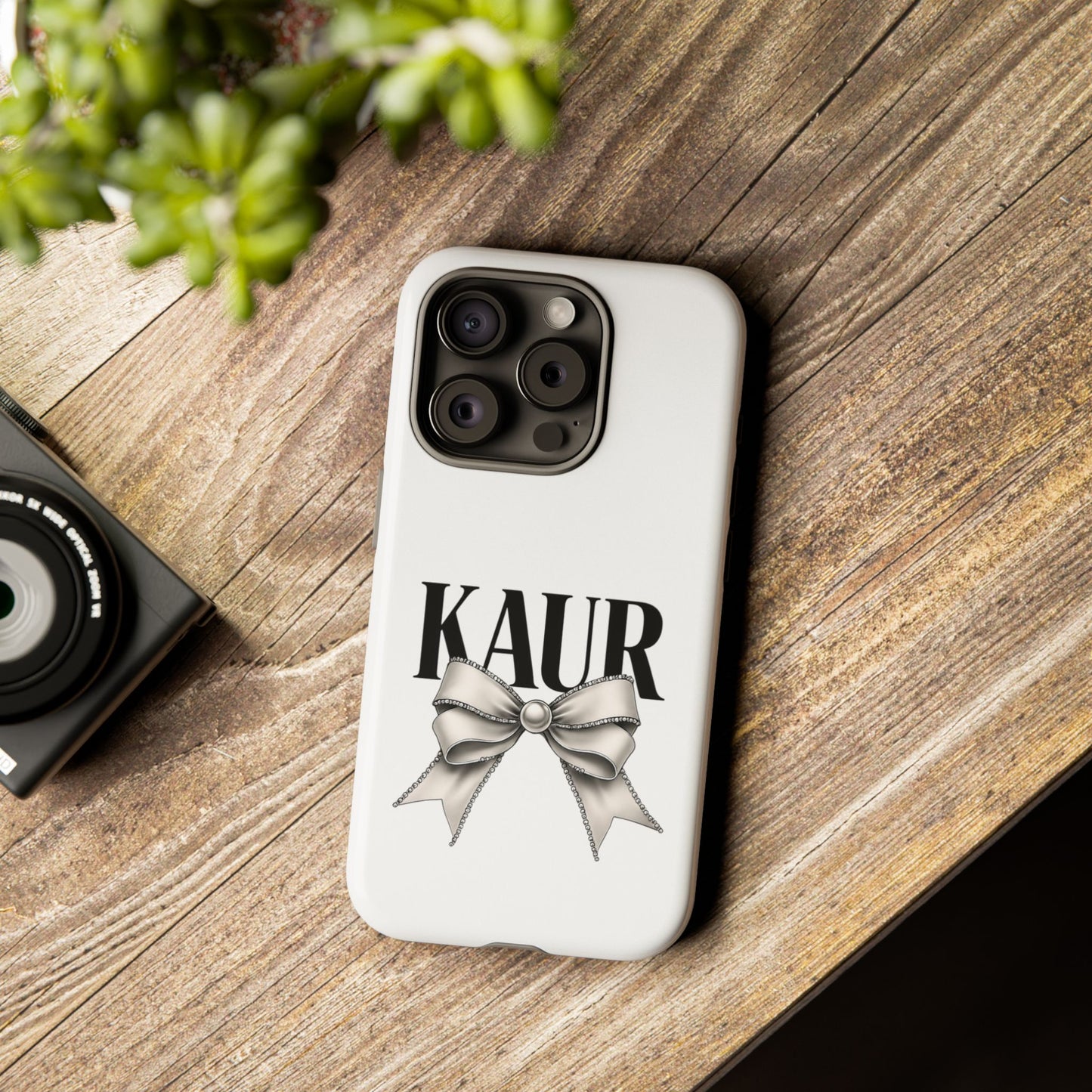 Stylish Phone Case with Bow Design, Personalized Gift, Trendy Mobile Accessory, Kaur Phone Cover, Unique Tech Gift
