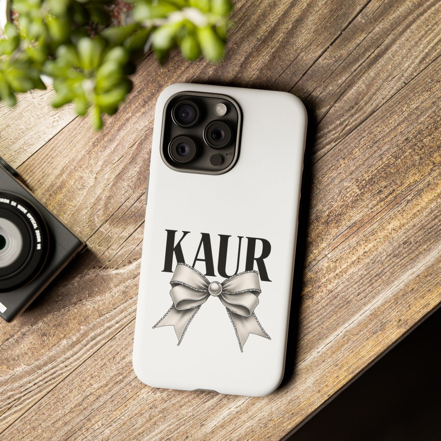 Stylish Phone Case with Bow Design, Personalized Gift, Trendy Mobile Accessory, Kaur Phone Cover, Unique Tech Gift