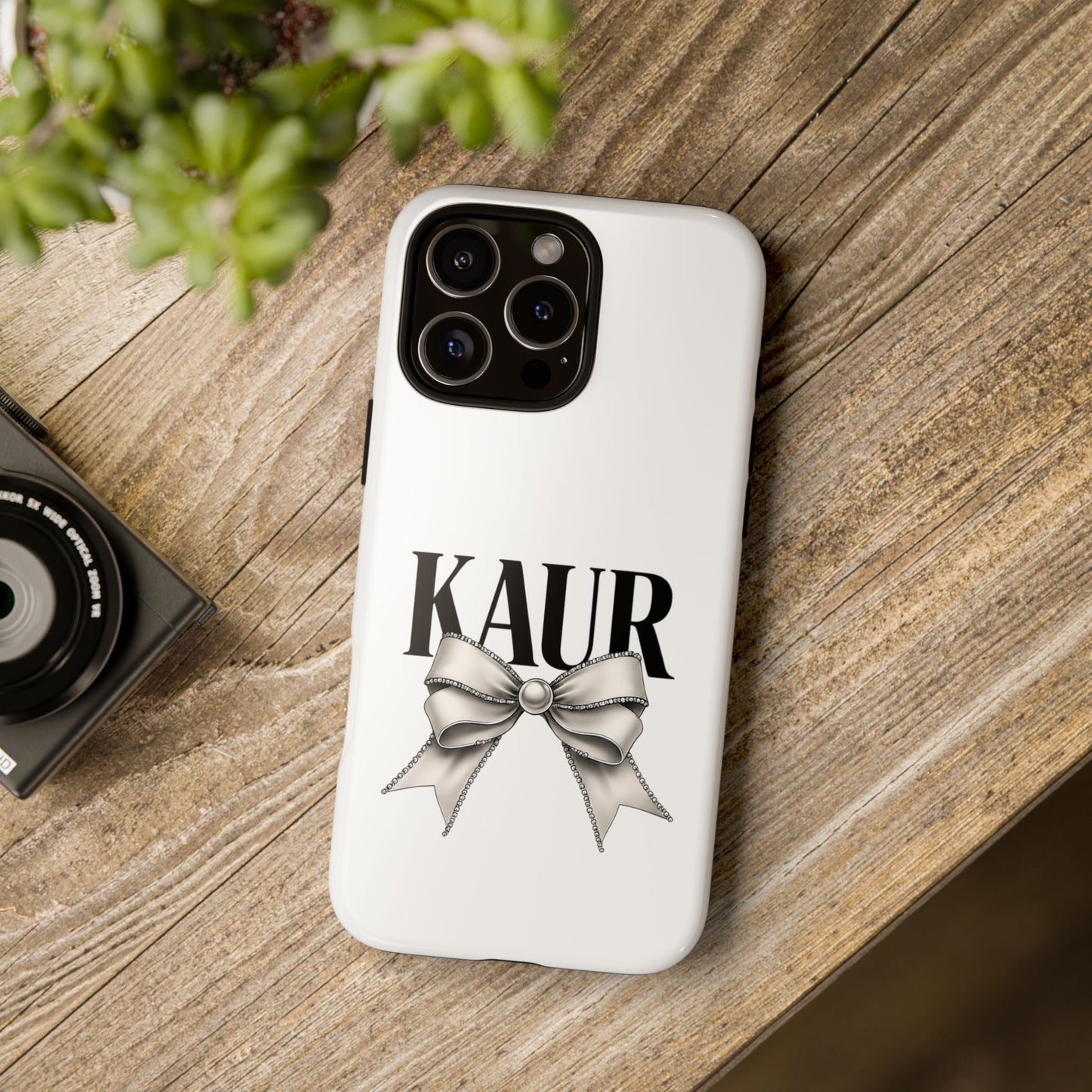 Stylish Phone Case with Bow Design, Personalized Gift, Trendy Mobile Accessory, Kaur Phone Cover, Unique Tech Gift