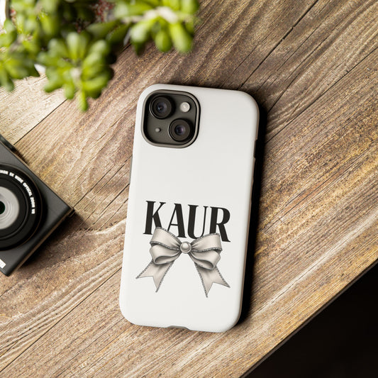 Stylish Phone Case with Bow Design, Personalized Gift, Trendy Mobile Accessory, Kaur Phone Cover, Unique Tech Gift