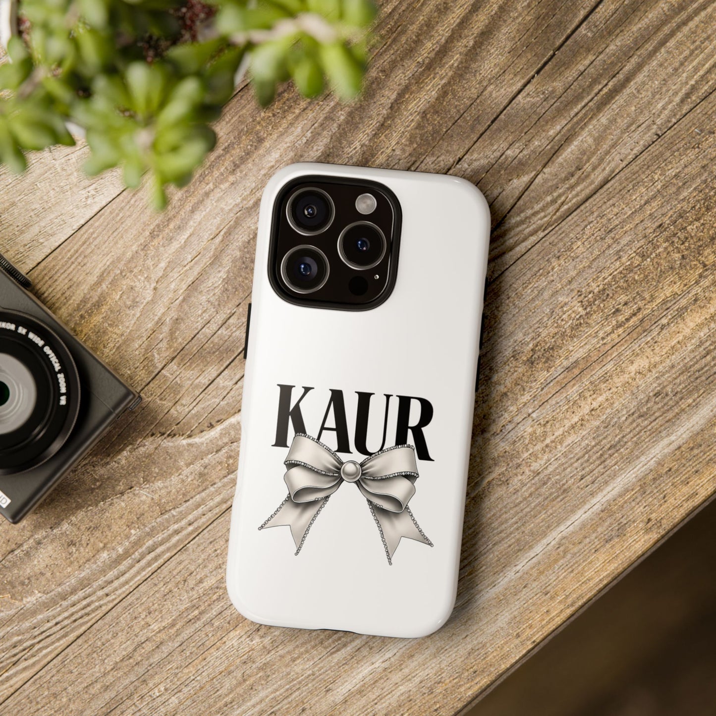 Stylish Phone Case with Bow Design, Personalized Gift, Trendy Mobile Accessory, Kaur Phone Cover, Unique Tech Gift