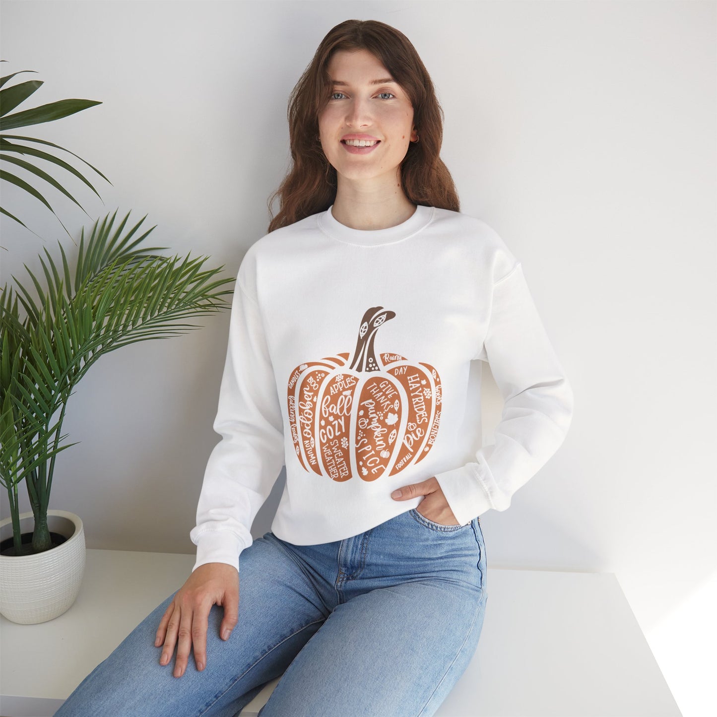 Fall Pumpkin Crewneck Sweatshirt, Cozy Autumn Apparel, Harvest Gift, Pumpkin Spice Lover, Thanksgiving Sweatshirt
